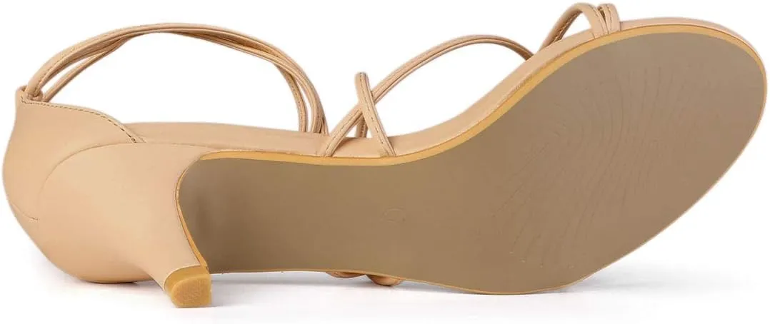 Allegra K Women's Strappy Kitten Heel Lace Up Sandals