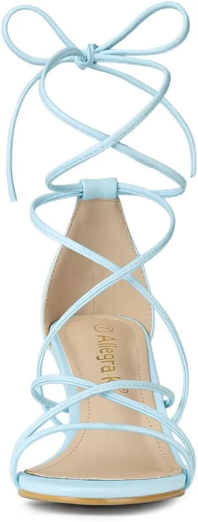 Allegra K Women's Strappy Kitten Heel Lace Up Sandals