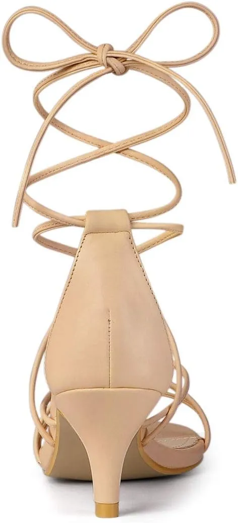 Allegra K Women's Strappy Kitten Heel Lace Up Sandals