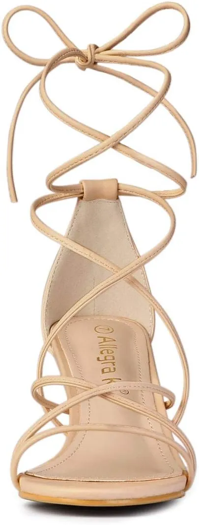 Allegra K Women's Strappy Kitten Heel Lace Up Sandals