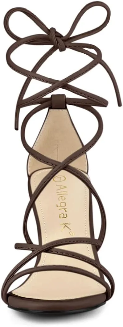 Allegra K Women's Strappy Lace Up Chunky Heeled Sandals