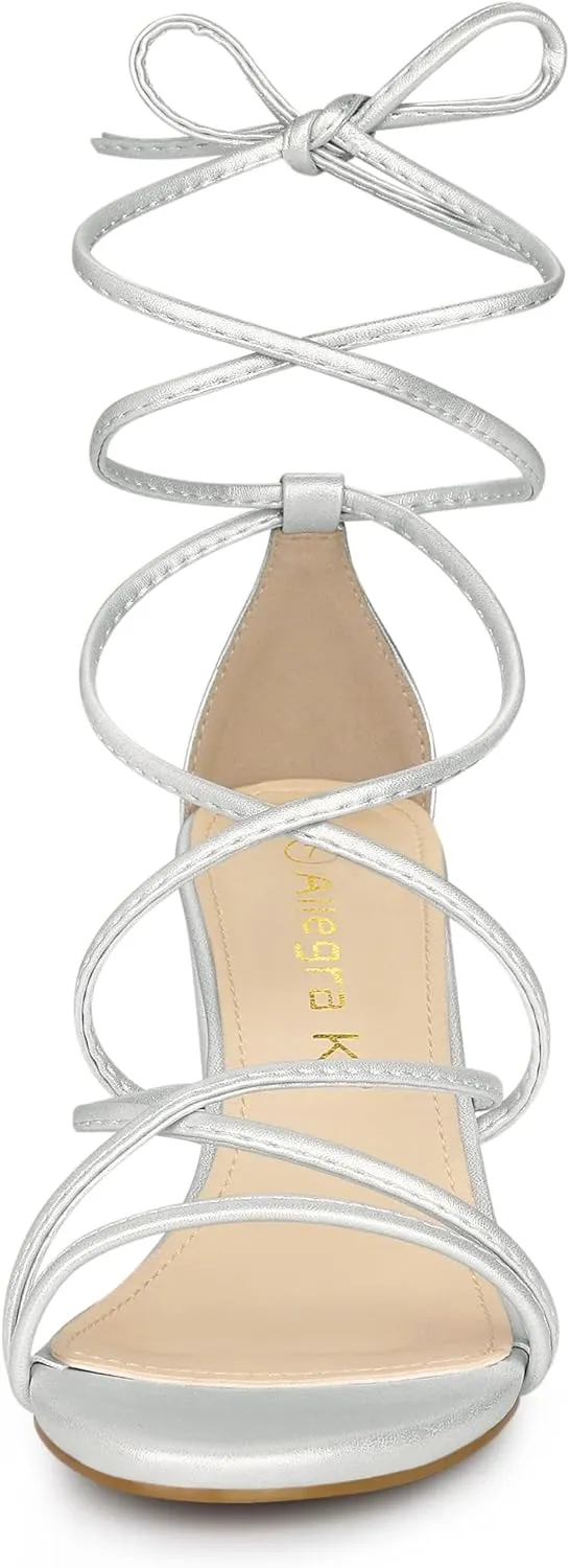 Allegra K Women's Strappy Lace Up Chunky Heeled Sandals