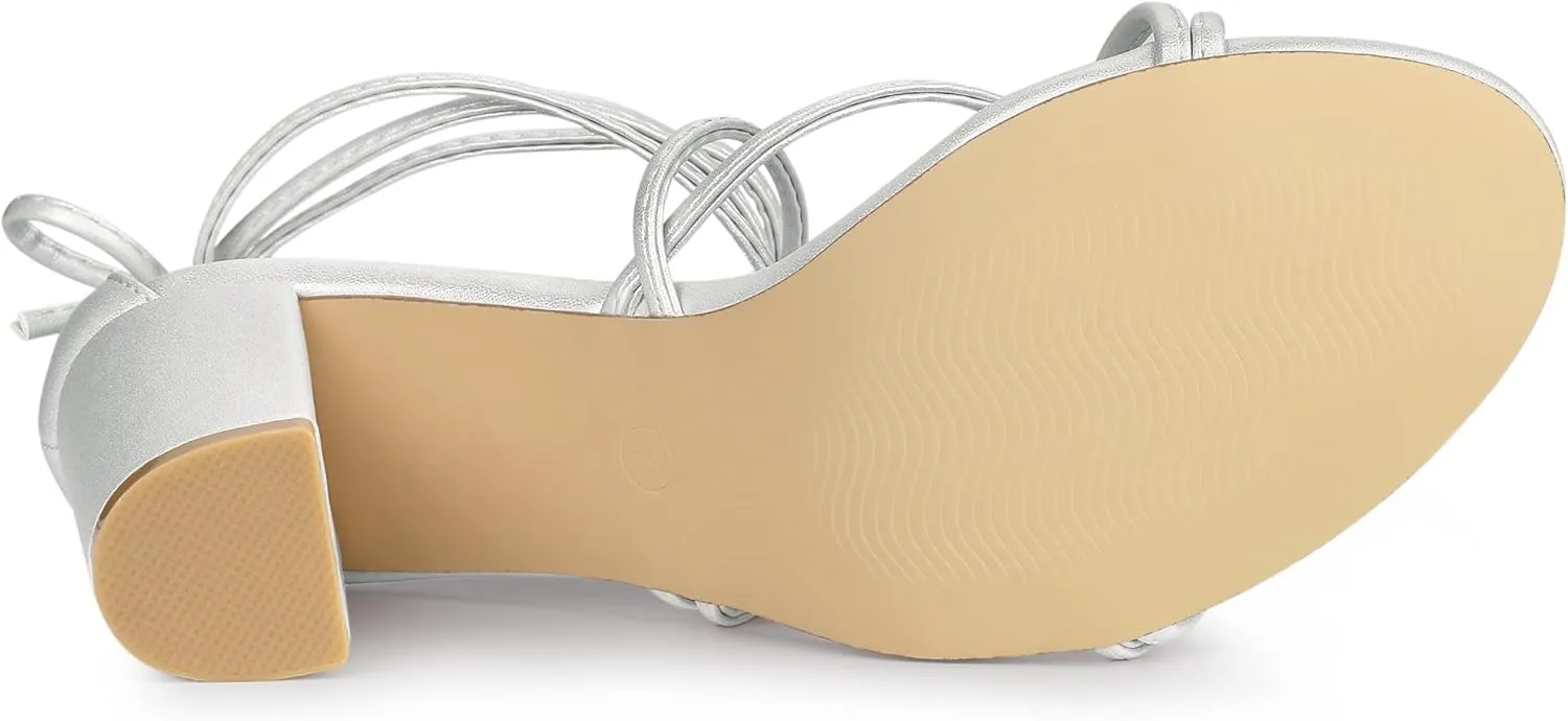 Allegra K Women's Strappy Lace Up Chunky Heeled Sandals