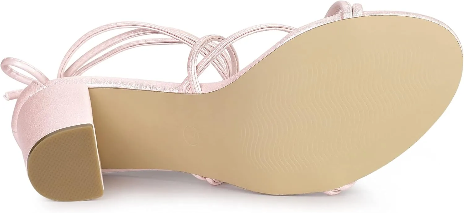 Allegra K Women's Strappy Lace Up Chunky Heeled Sandals