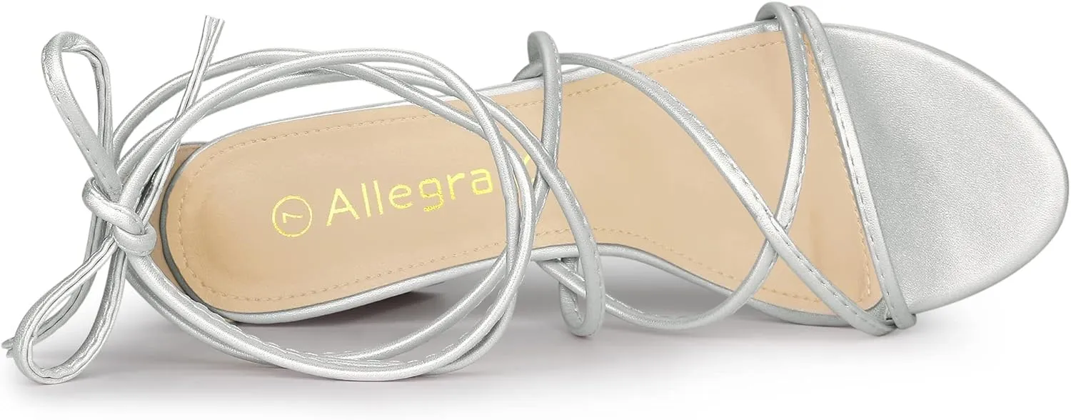 Allegra K Women's Strappy Lace Up Chunky Heeled Sandals