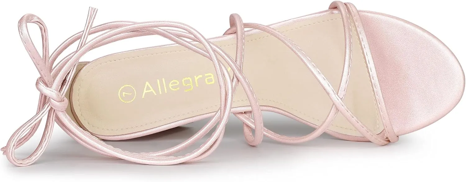 Allegra K Women's Strappy Lace Up Chunky Heeled Sandals