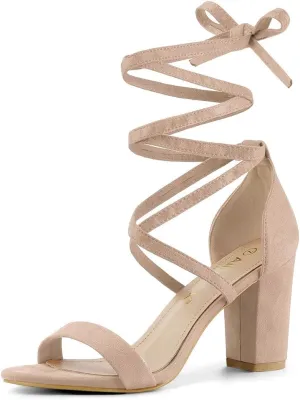 Allegra K Women's Strappy Lace Up Chunky High Heels Nude Heels Sandals 6.5 M US
