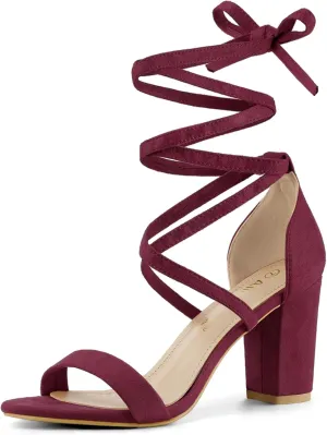 Allegra K Women's Strappy Lace Up Heel Chunky High Heels Sandals