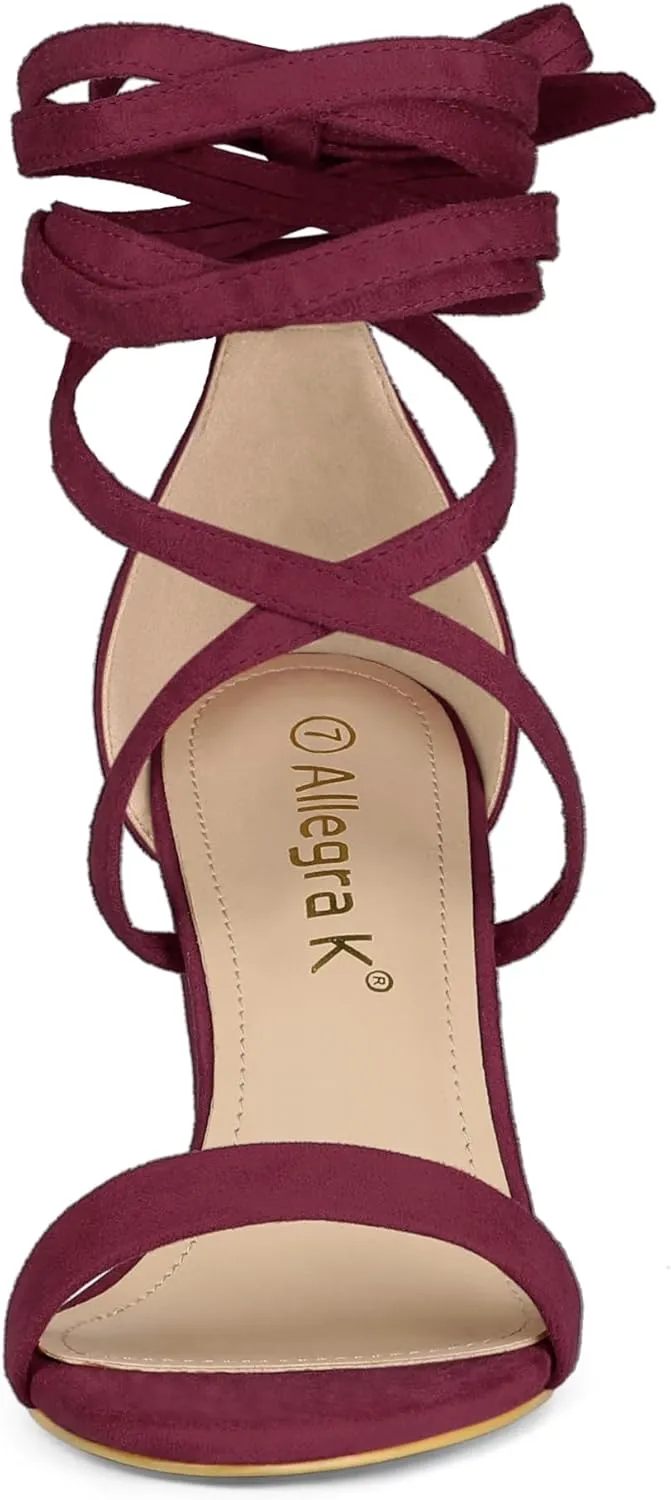 Allegra K Women's Strappy Lace Up Heel Chunky High Heels Sandals