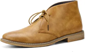 AMAZIDEAL Men's Leather Lace-up Chukka Ankle Boots,Classic Round Toe Casual Oxford Dress Boots,Comfortable Non-slip Retro Desert Booties