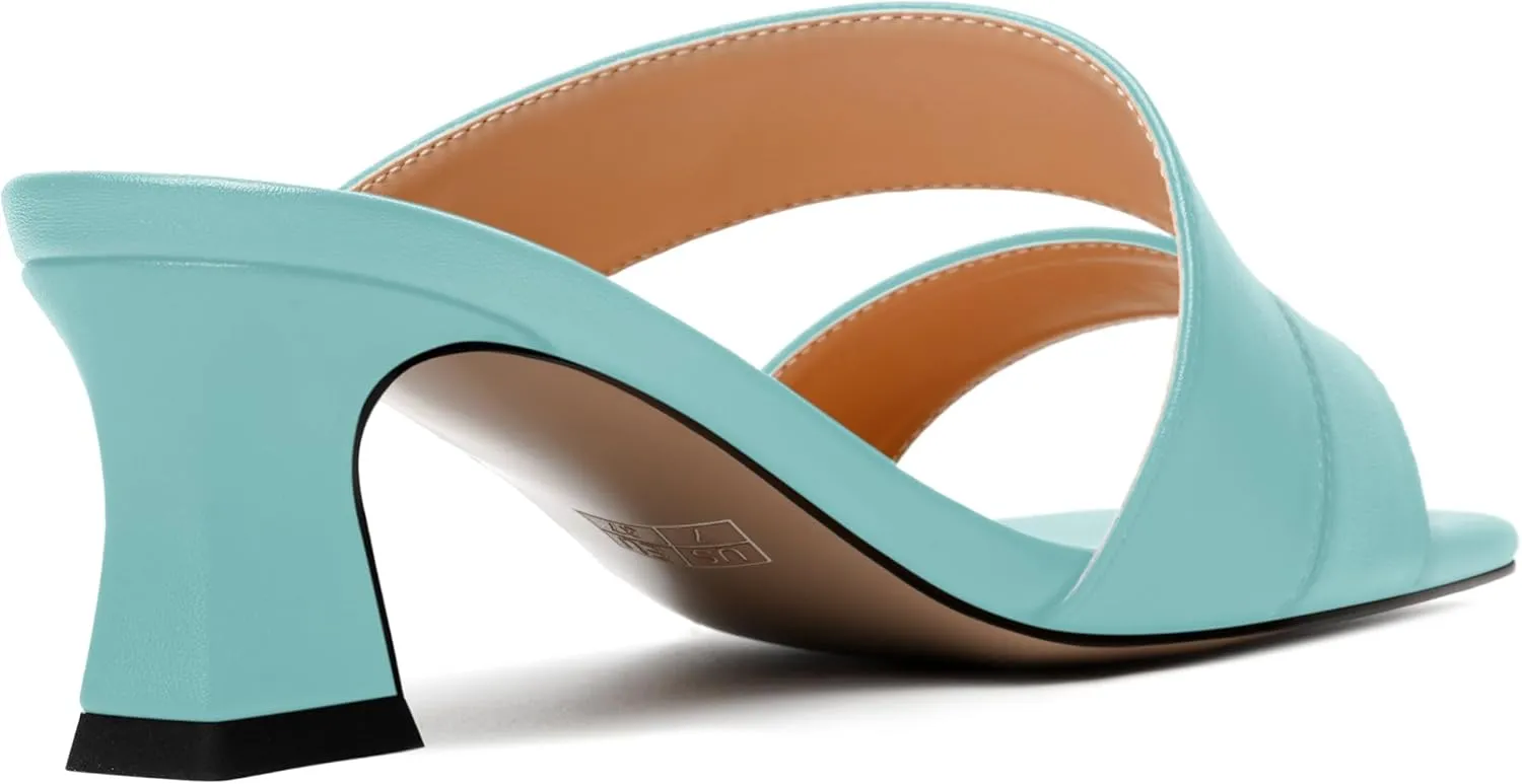 AMBELIGHT Womens Matte Casual Solid Slip On Indoor Square Toe Kitten Low Heel Heeled Sandals 2 Inch