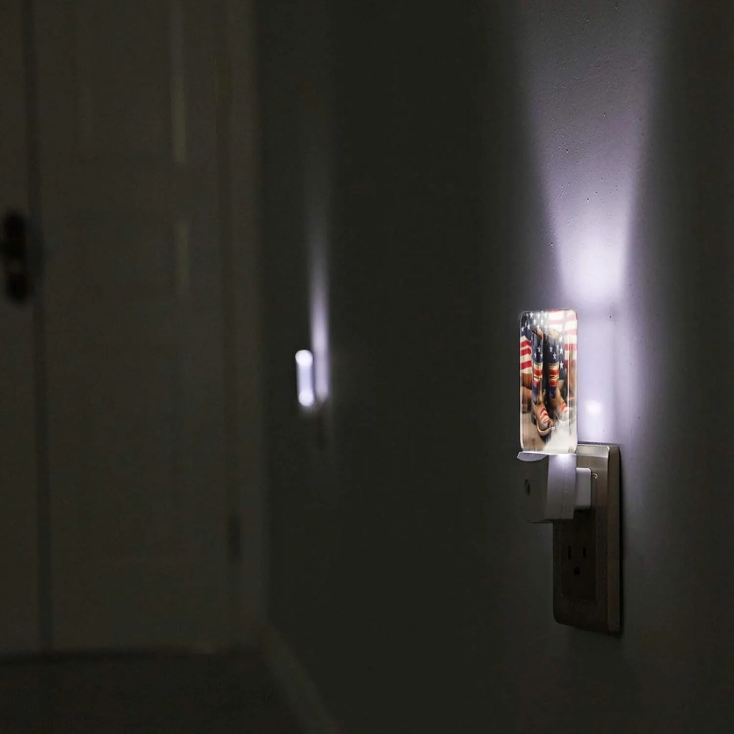 American Flag with Cowboy Boots Night light inserted into wall, LED wireless battery powered portable motion sensing night light