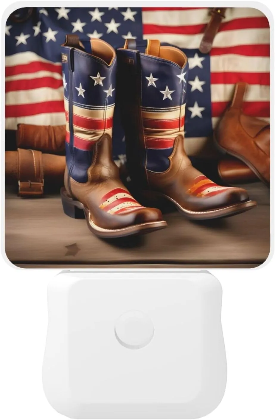 American Flag with Cowboy Boots Night light inserted into wall, LED wireless battery powered portable motion sensing night light