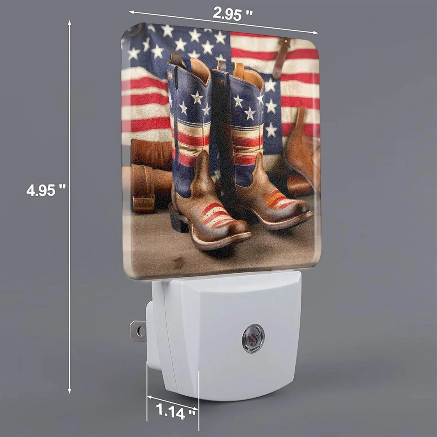 American Flag with Cowboy Boots Night light inserted into wall, LED wireless battery powered portable motion sensing night light