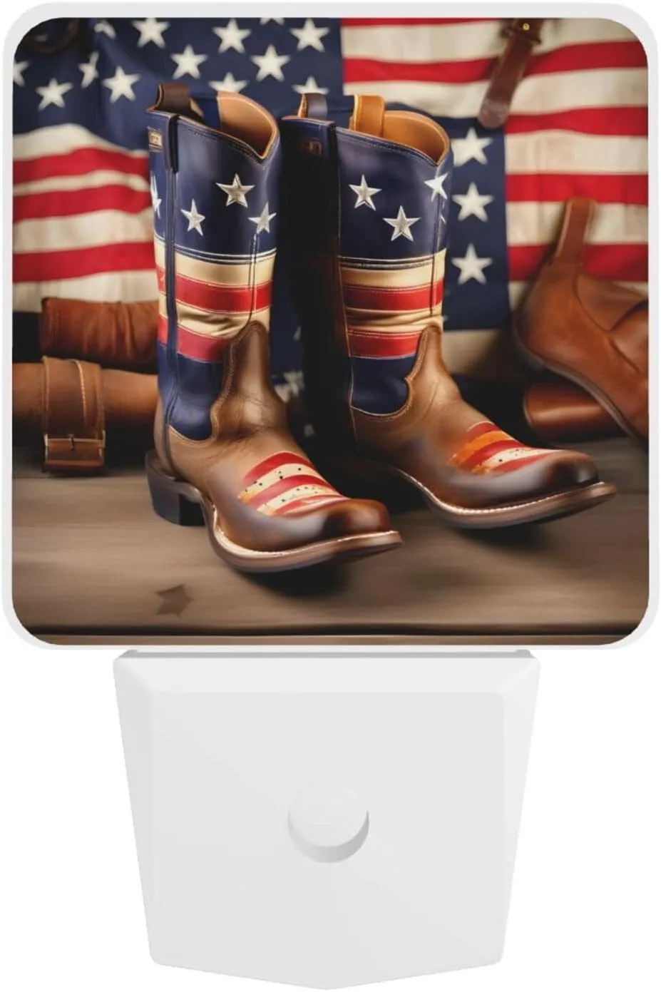 American Flag with Cowboy Boots Night light inserted into wall, LED wireless battery powered portable motion sensing night light
