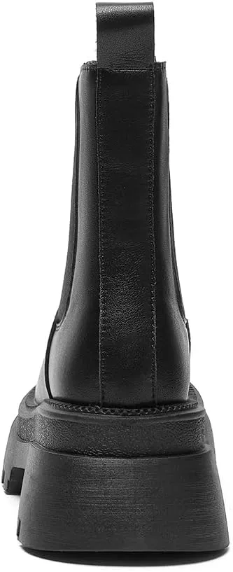 Amoji Women Leather Chelsea Platform Boots Lug Sole Ankle Booties 916