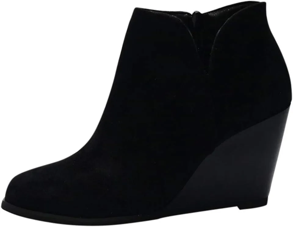 Ankle Boots for Women Leather Platform Wedges Booties Back Zip Vintage Snow Boots Casual Business Cowgirl Booties