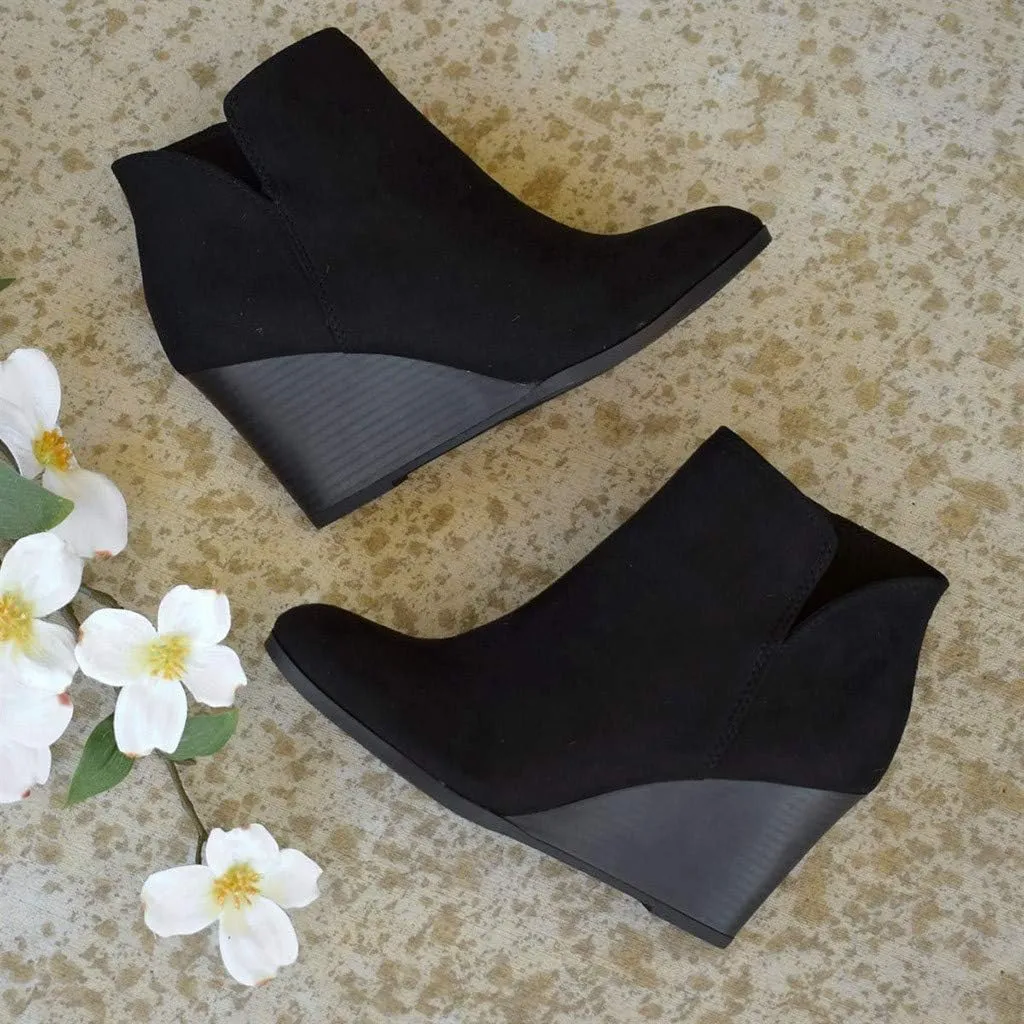Ankle Boots for Women Leather Platform Wedges Booties Back Zip Vintage Snow Boots Casual Business Cowgirl Booties