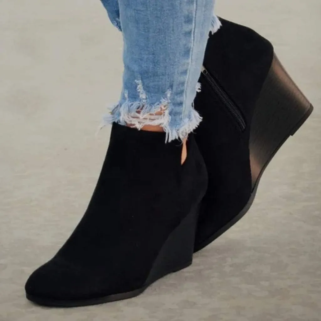 Ankle Boots for Women Leather Platform Wedges Booties Back Zip Vintage Snow Boots Casual Business Cowgirl Booties