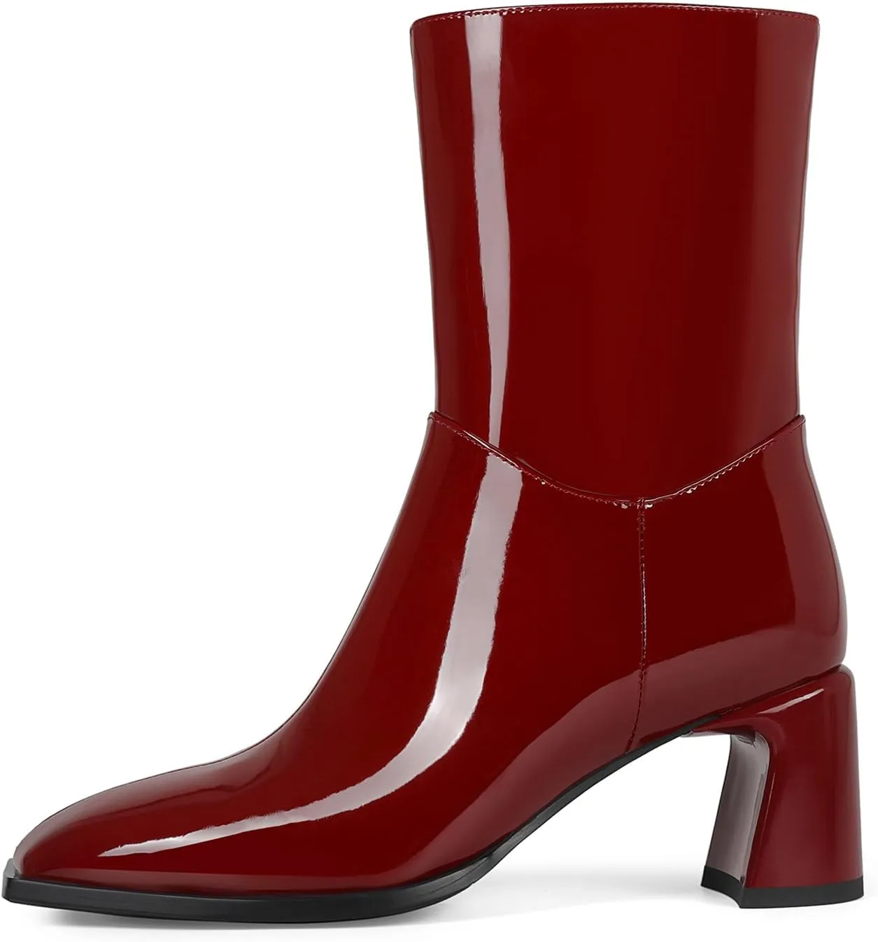 Ankle High Boots for Women Trendy Square Toe Mid-calf boots Block Chunky Heel Short Booties Side Zipper Patent Leather Dress Boots for Women.
