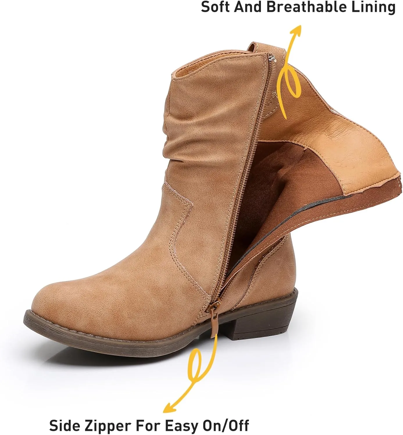 Apakowa Girls Cowgirl Boots Girls Western Slouch Mid-Calf Boots with Side Zipper Soft Faux Suede Fashion Dress Boots for Little & Big Kids