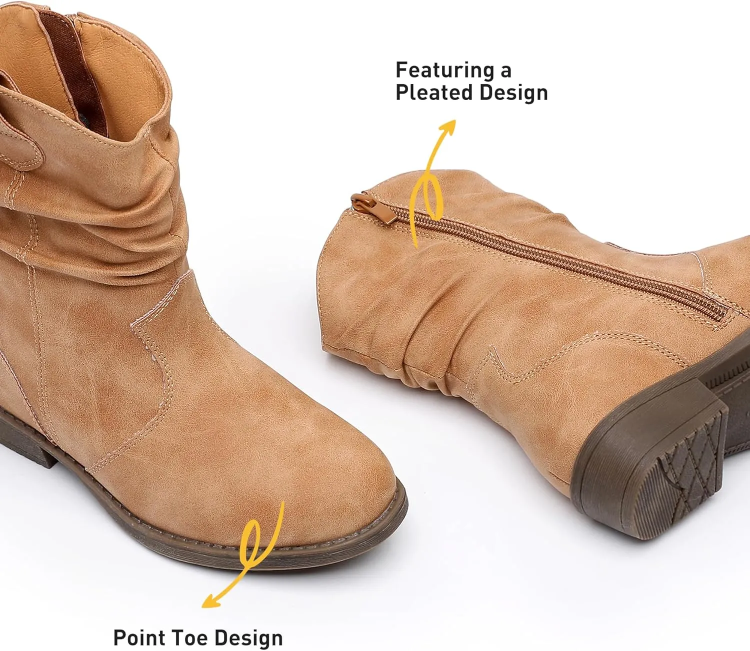 Apakowa Girls Cowgirl Boots Girls Western Slouch Mid-Calf Boots with Side Zipper Soft Faux Suede Fashion Dress Boots for Little & Big Kids