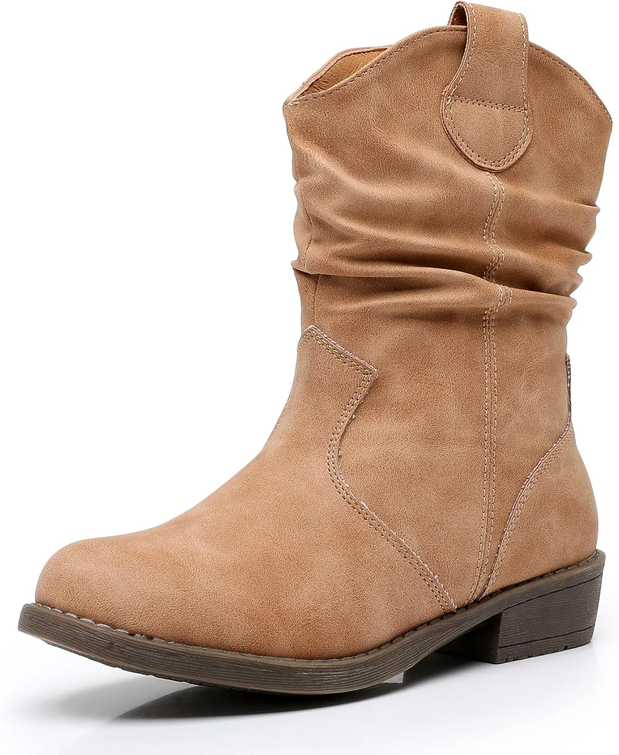 Apakowa Girls Cowgirl Boots Girls Western Slouch Mid-Calf Boots with Side Zipper Soft Faux Suede Fashion Dress Boots for Little & Big Kids