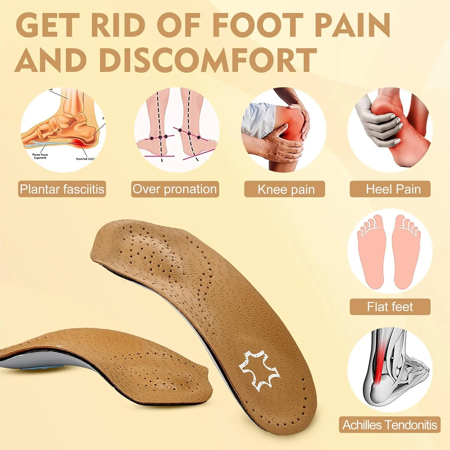 Arch Support Insoles for Women/Men, 3/4 Plantar Fasciitis Insoles High Arch Supports Shoe Insoles for Flat Feet, Over-Pronation, Foot Pain Relief, Orthotics Heel Cushion Inserts for Running Walking, S