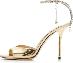 Arqa Rhinestone Ankle Strap Heeled Sandals Peep Toe Sparkly High Heels Slingback Stiletto Heels Wedding Pumps