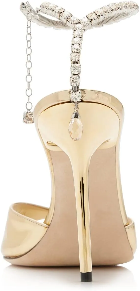 Arqa Rhinestone Ankle Strap Heeled Sandals Peep Toe Sparkly High Heels Slingback Stiletto Heels Wedding Pumps