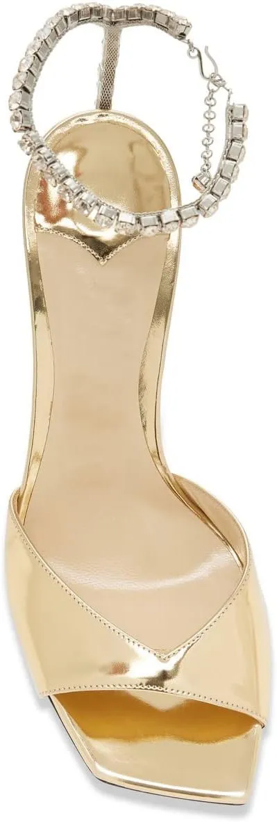 Arqa Rhinestone Ankle Strap Heeled Sandals Peep Toe Sparkly High Heels Slingback Stiletto Heels Wedding Pumps
