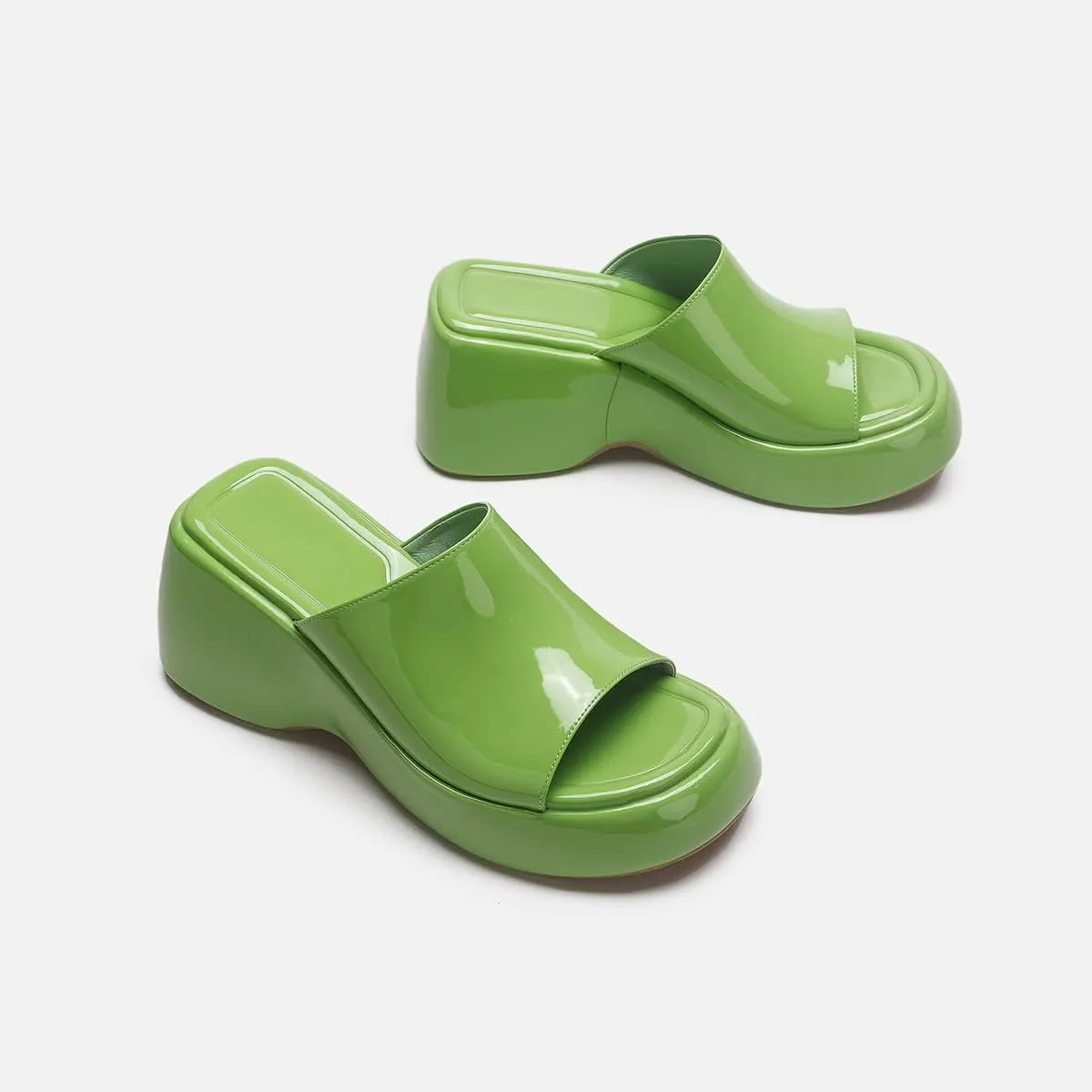 Arqa Women's Wedge Slide Sandals Open Toe Chunky Heel Outdoor Slippers Patent Comfor Slip-on Shoes