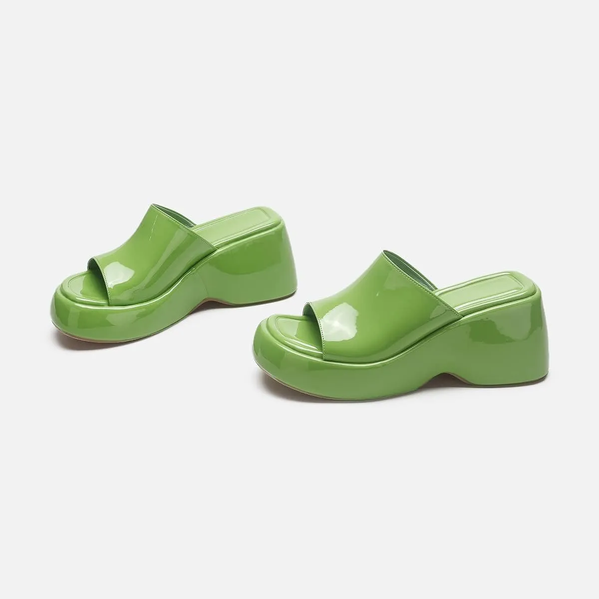 Arqa Women's Wedge Slide Sandals Open Toe Chunky Heel Outdoor Slippers Patent Comfor Slip-on Shoes