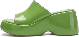Arqa Women's Wedge Slide Sandals Open Toe Chunky Heel Outdoor Slippers Patent Comfor Slip-on Shoes