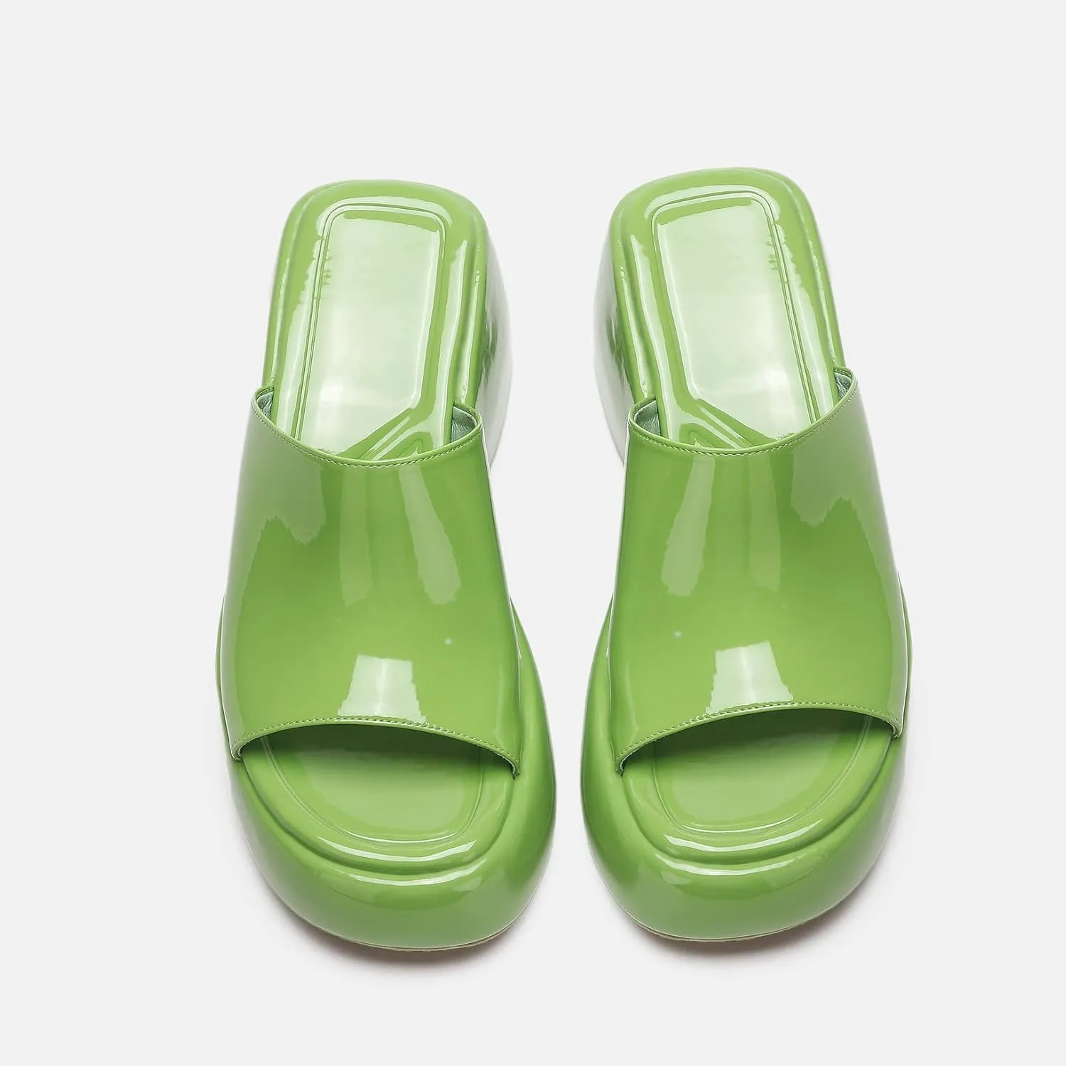 Arqa Women's Wedge Slide Sandals Open Toe Chunky Heel Outdoor Slippers Patent Comfor Slip-on Shoes
