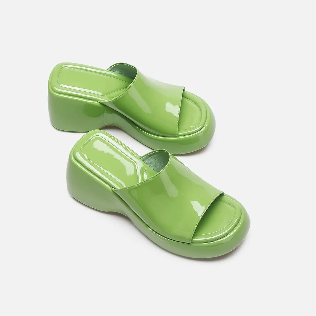 Arqa Women's Wedge Slide Sandals Open Toe Chunky Heel Outdoor Slippers Patent Comfor Slip-on Shoes