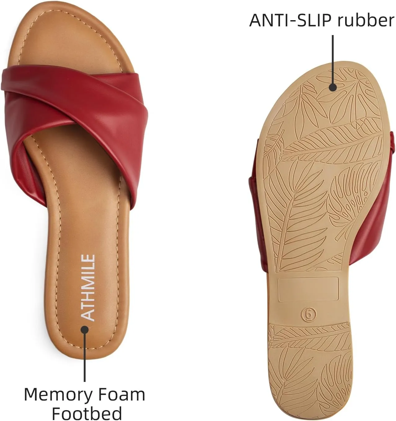 ATHMILE Sandals Women Dressy Summer Flat Comfortable Fashion Beach Cute Ladies Slides Leather Casual Dress Women's Sandals 2025 Size 6-11