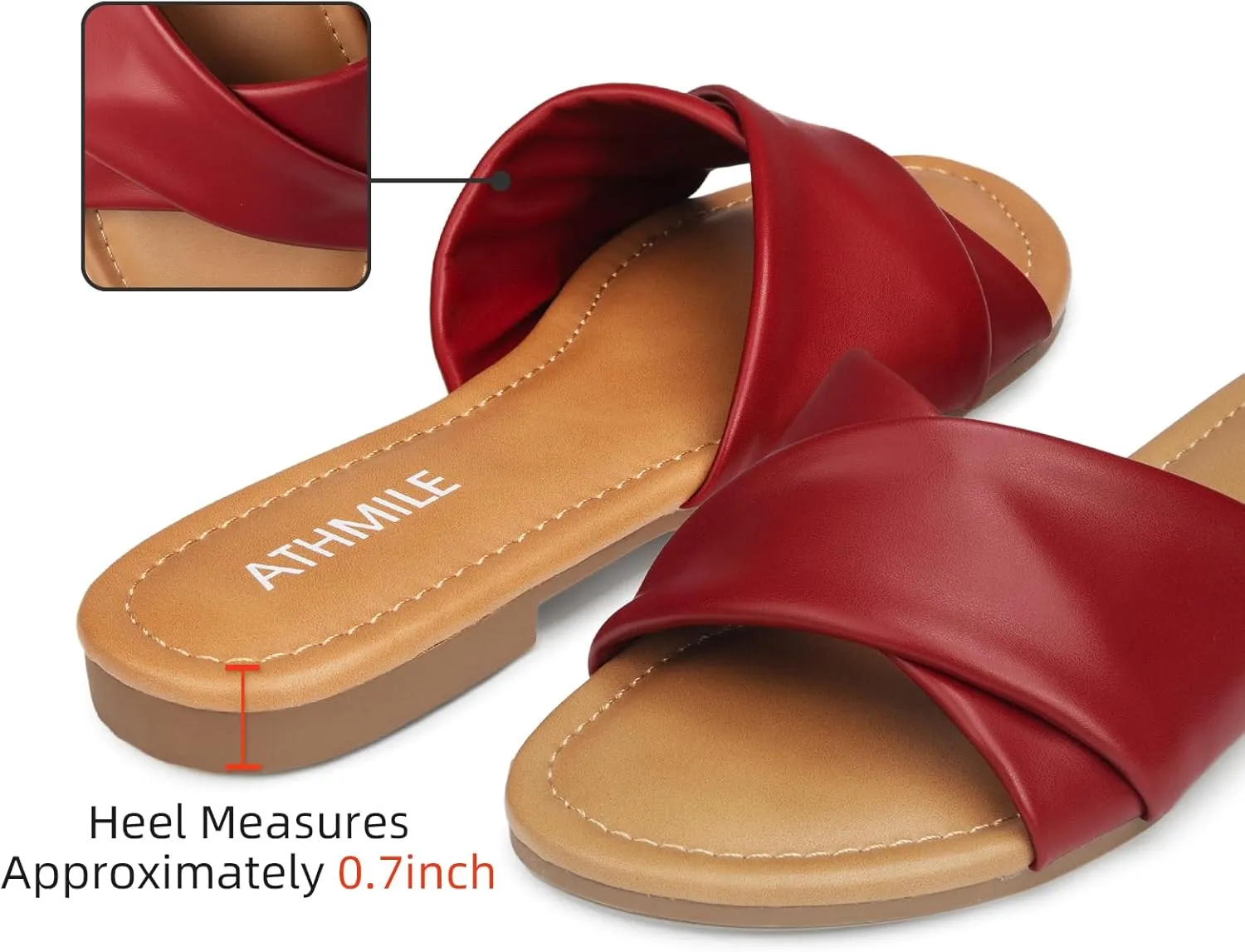 ATHMILE Sandals Women Dressy Summer Flat Comfortable Fashion Beach Cute Ladies Slides Leather Casual Dress Women's Sandals 2025 Size 6-11