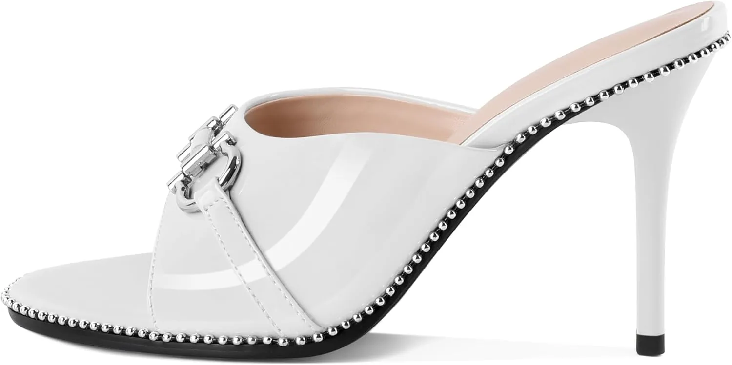 AUMOTED Peep Open Toe Sandals Women Stiletto High Heels Beaded Sandals Slip On Wedding Office Cute Basic Classic 3.1 Inches Summer Heels