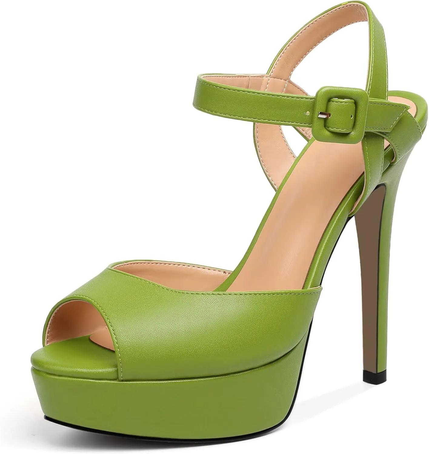 AUMOTED Women's Platform Stiletto Sandals Peep Open Toe High Heels Dress Sandals Ankle Strap Wedding Party Evening Summer Shoes 5.5 Inch
