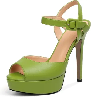 AUMOTED Women's Platform Stiletto Sandals Peep Open Toe High Heels Dress Sandals Ankle Strap Wedding Party Evening Summer Shoes 5.5 Inch