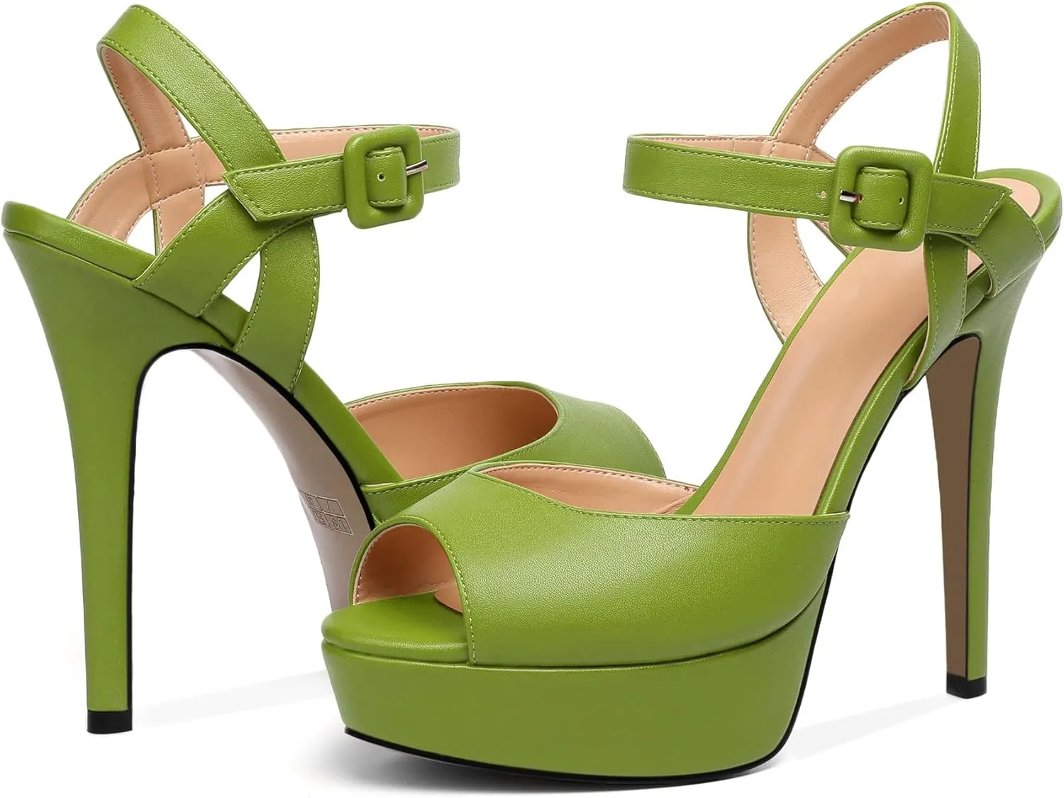 AUMOTED Women's Platform Stiletto Sandals Peep Open Toe High Heels Dress Sandals Ankle Strap Wedding Party Evening Summer Shoes 5.5 Inch