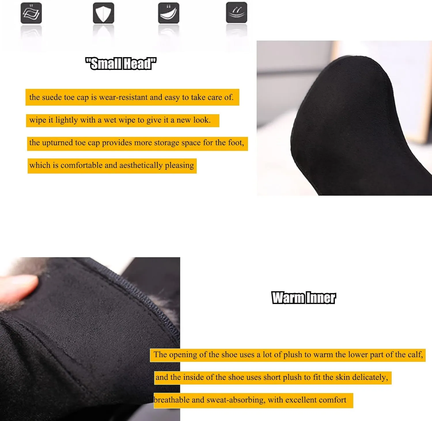 AUNTHUI Women's Winter Suede Fleece Pointed Toe Chunky Heel High Heels, Side Zipper Warm Comfortable Non-slip Fashion Snow Boots