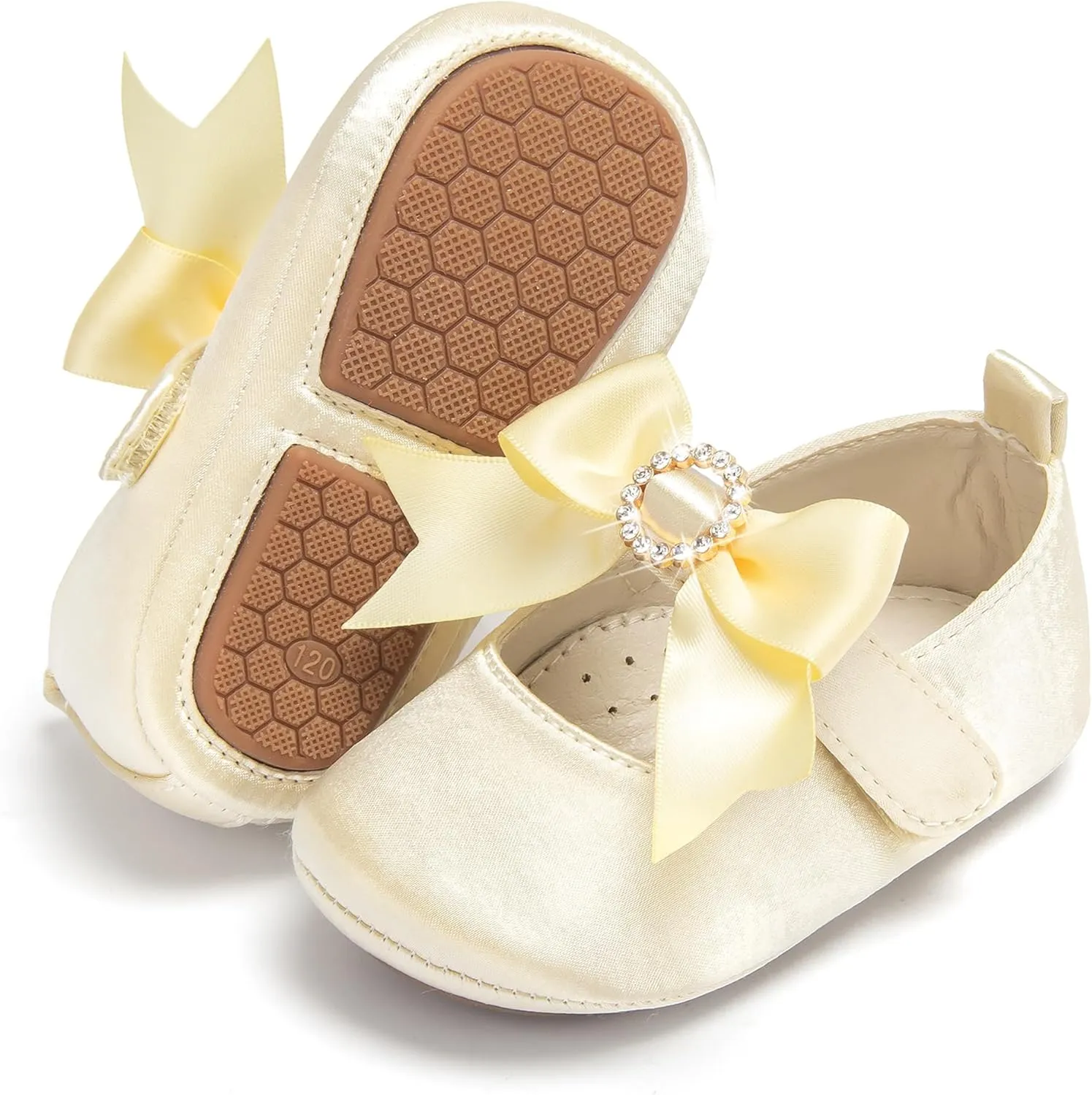 Baby Girls Mary Jane Flats - Infant Newborn Walking Shoes Soft Rubber Sole Princess Wedding