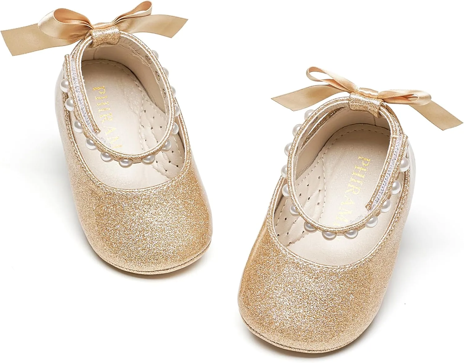 Baby Girls Mary Jane Flats - Infant Newborn Walking Shoes Soft Rubber Sole Princess Wedding