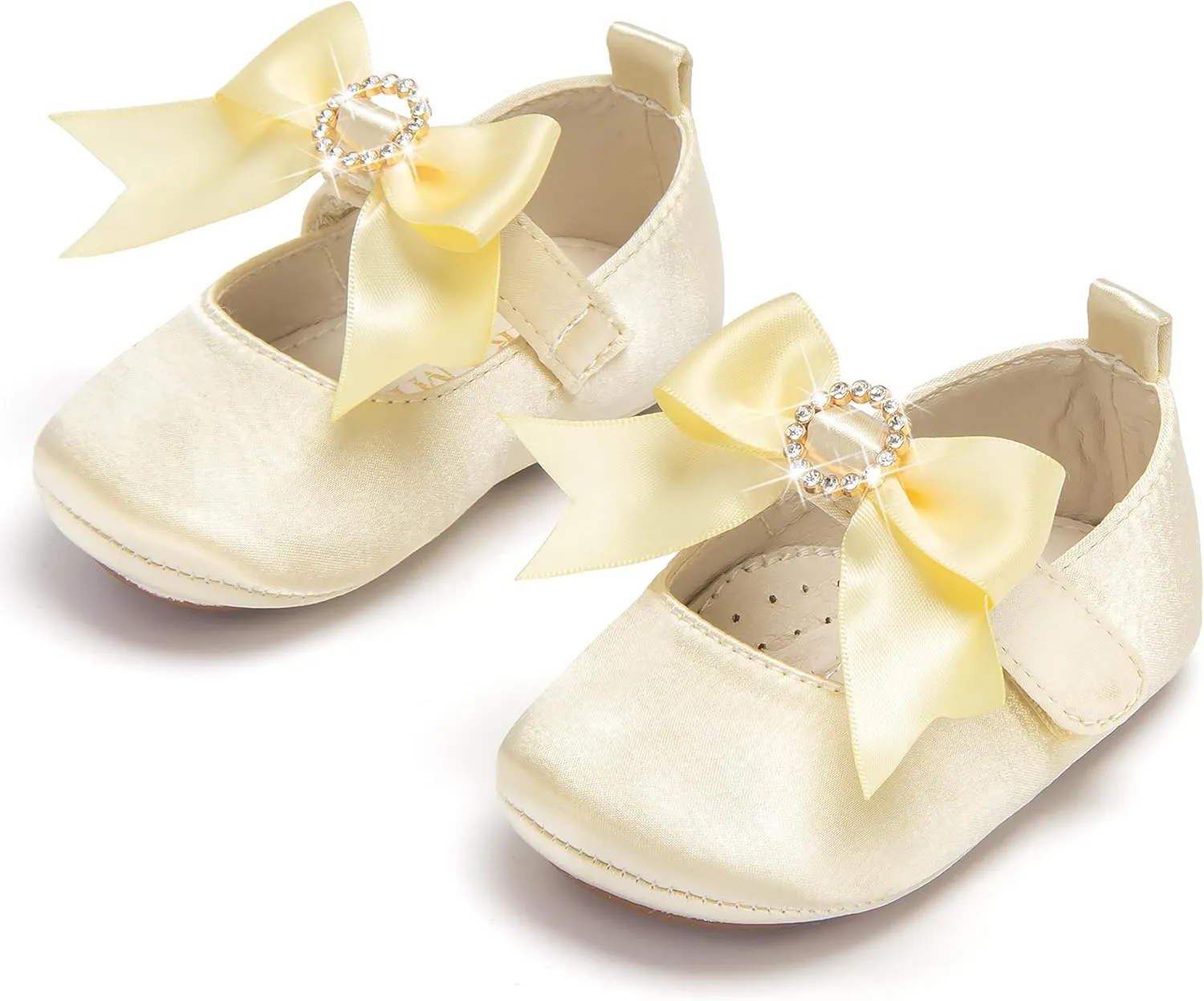 Baby Girls Mary Jane Flats - Infant Newborn Walking Shoes Soft Rubber Sole Princess Wedding