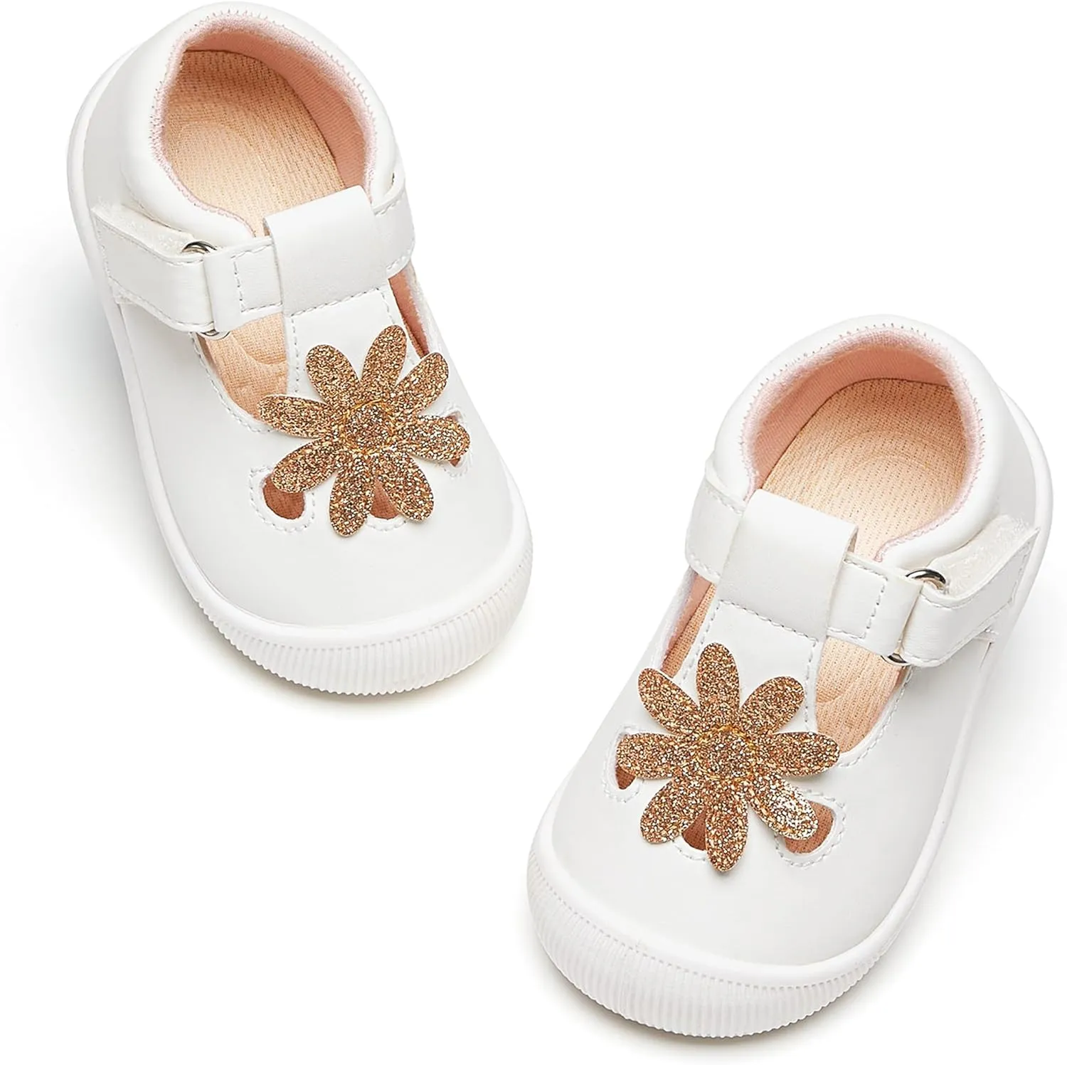 Baby Girls Mary Jane Flats - Infant Newborn Walking Shoes Soft Rubber Sole Princess Wedding