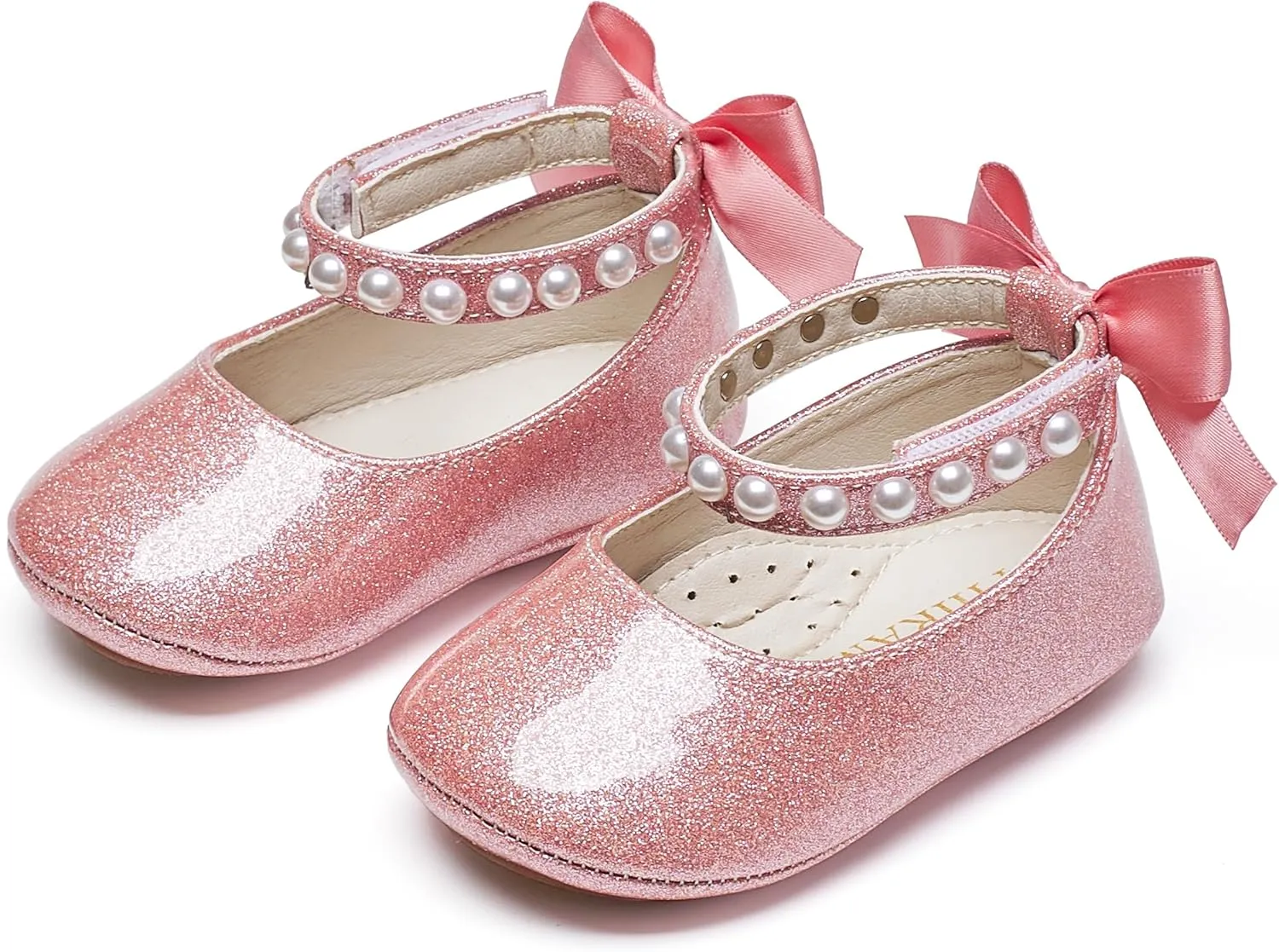 Baby Girls Mary Jane Flats - Infant Newborn Walking Shoes Soft Rubber Sole Princess Wedding