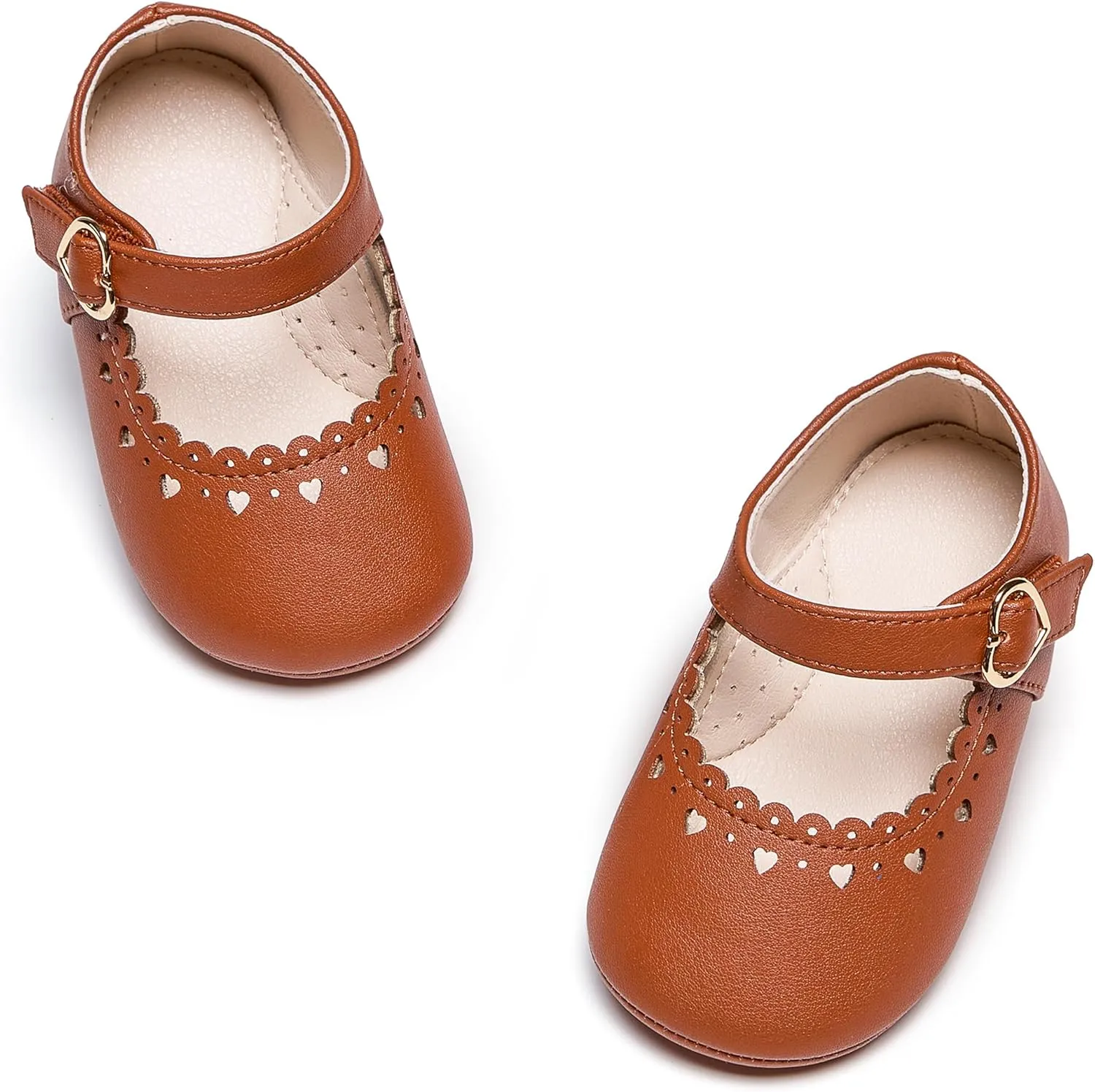 Baby Girls Mary Jane Flats - Infant Newborn Walking Shoes Soft Rubber Sole Princess Wedding