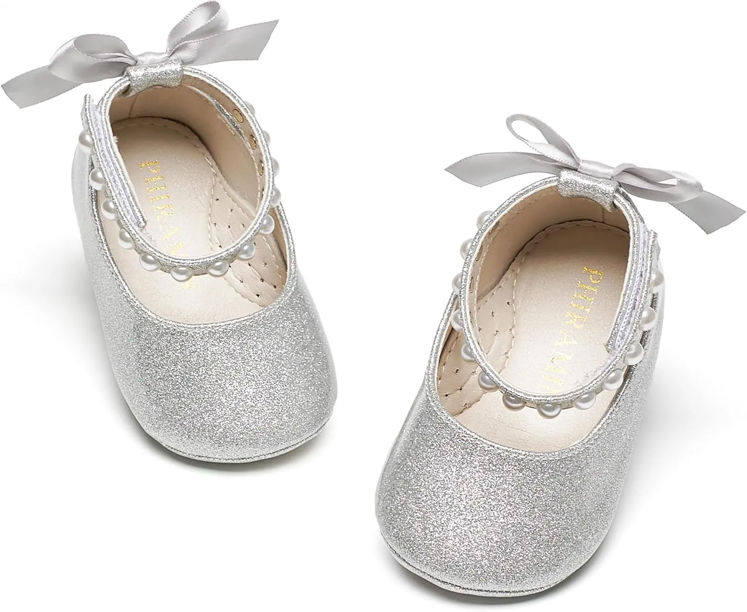 Baby Girls Mary Jane Flats - Infant Newborn Walking Shoes Soft Rubber Sole Princess Wedding